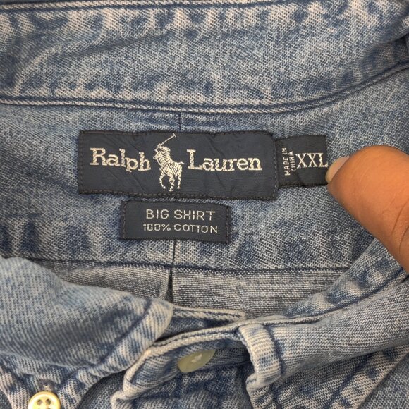 Ralph Lauren Denim Shirt Mens 2XL Big Shirt Button Down Long Sleeve Pony Logo - Picture 3 of 10